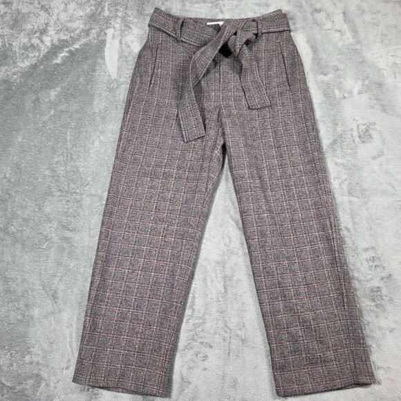 Aritzia Wilfred Jallade Pants 2 Gray Plaid Tie Front High Waist Ankle Trousers - Picture 3 of 10